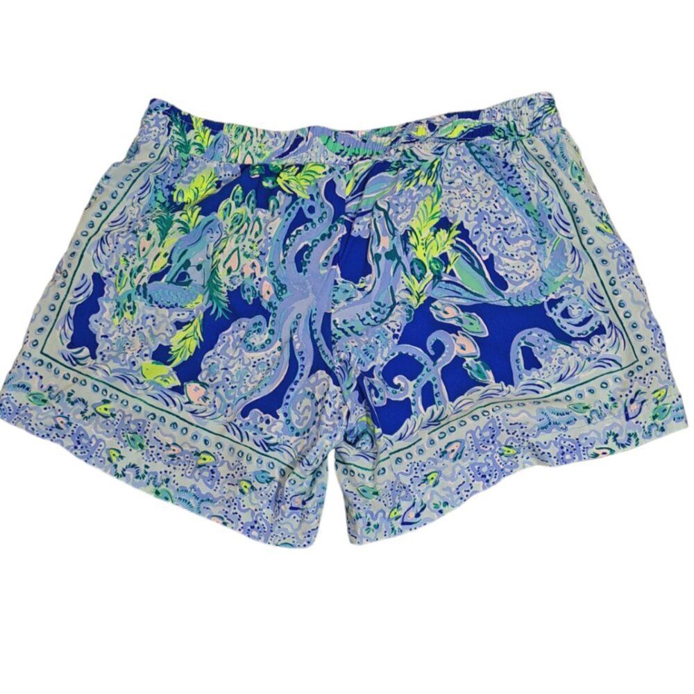 Lilly Pulitzer Women's Shorts- Katia Sirens Blue Travel Beach  Elastic Waist  XS